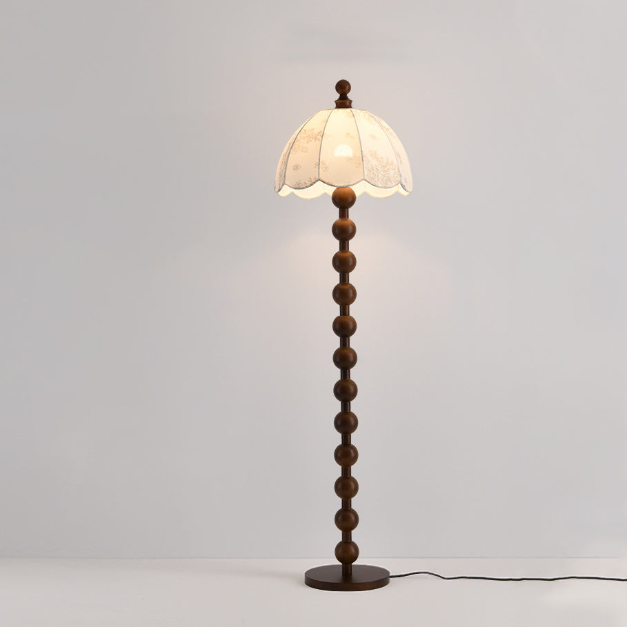 Lampe de sol traditionnelle chinoise en bois cylindrique sphérique en tissu à 1 lumière pour salon 
