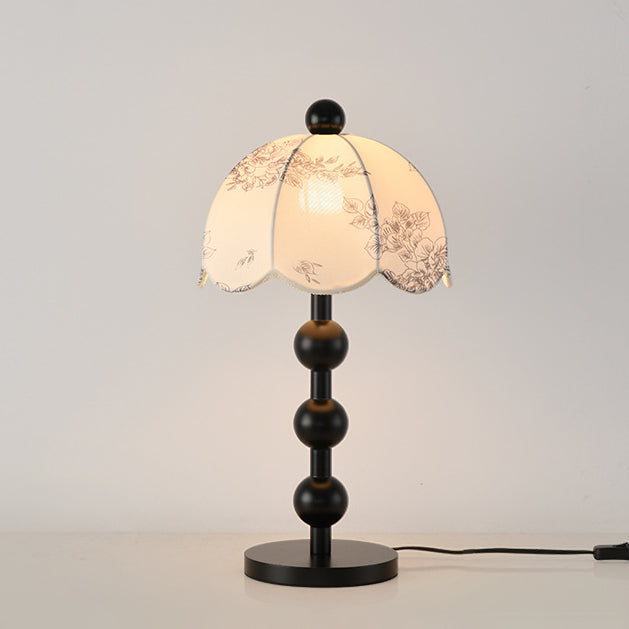 Traditional Chinese Spherical Cylindrical Wooden Fabric 1- Light Table Lamp For Bedroom