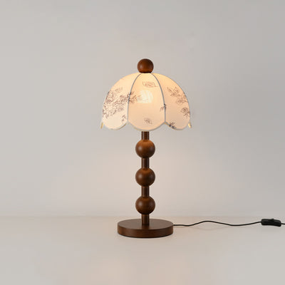 Traditional Chinese Spherical Cylindrical Wooden Fabric 1- Light Table Lamp For Bedroom