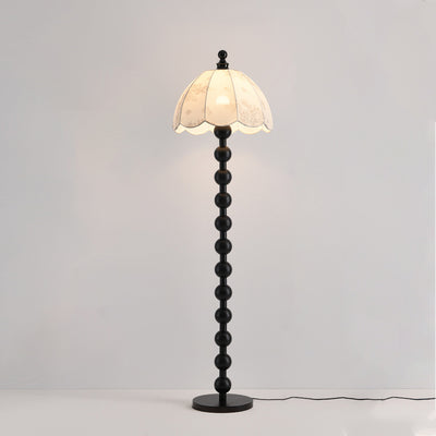 Traditional Chinese Spherical Cylindrical Wooden Fabric 1-Light Standing Floor Lamp For Living Room