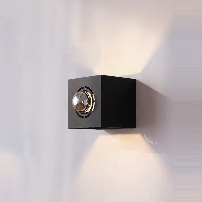Modern Minimalist Square Round Iron 1-Light Wall Scone Lamp For Bedroom