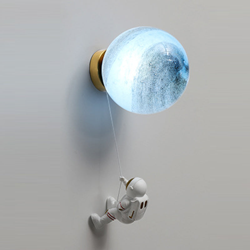 Modern Minimalist Spherical Round Resin Glass 1-Light Wall Scone Lamp For Bedroom