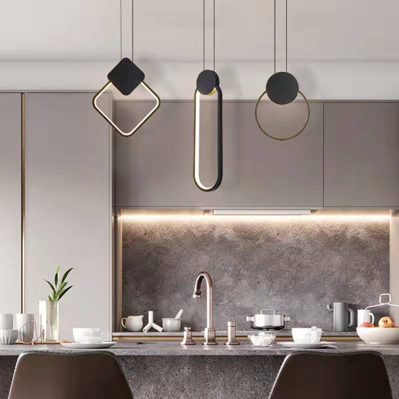 Modern Minimalist Spherical Circular Oval Rhombus Aluminum Iron LED Pendant Light For Bedroom