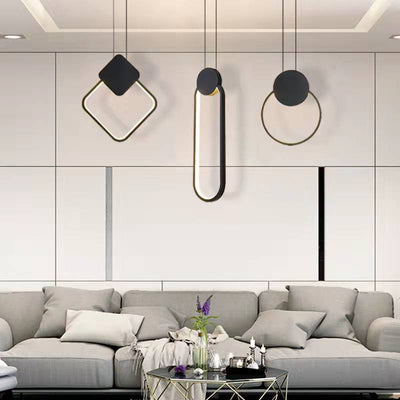 Modern Minimalist Spherical Circular Oval Rhombus Aluminum Iron LED Pendant Light For Bedroom