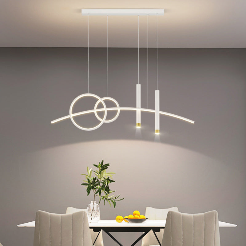 Modern Minimalist Spherical Round Aluminum Silicone Iron Acrylic LED Island Light Chandelier For Dining Room