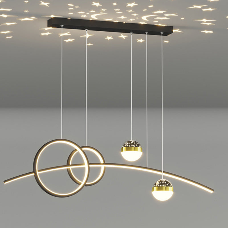 Modern Minimalist Spherical Round Aluminum Silicone Iron Acrylic LED Island Light Chandelier For Dining Room