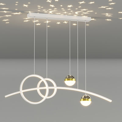 Modern Minimalist Spherical Round Aluminum Silicone Iron Acrylic LED Island Light Chandelier For Dining Room