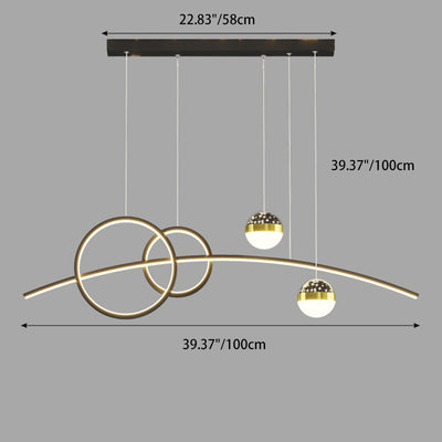 Modern Minimalist Spherical Round Aluminum Silicone Iron Acrylic LED Island Light Chandelier For Dining Room