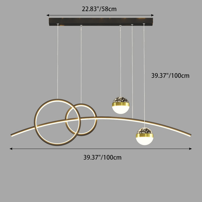 Modern Minimalist Spherical Round Aluminum Silicone Iron Acrylic LED Island Light Chandelier For Dining Room