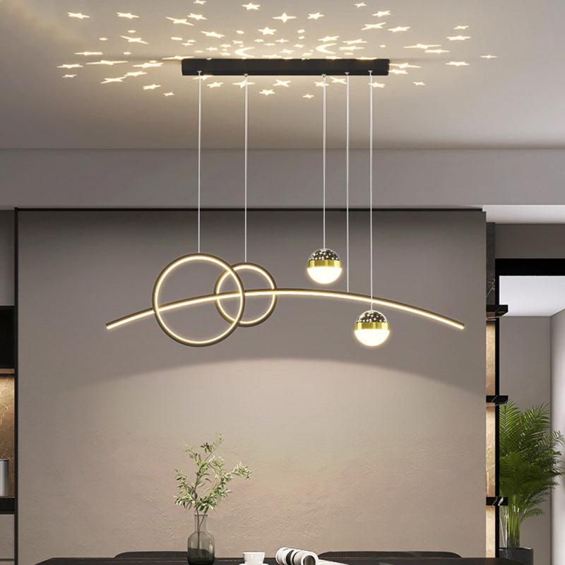 Modern Minimalist Spherical Round Aluminum Silicone Iron Acrylic LED Island Light Chandelier For Dining Room