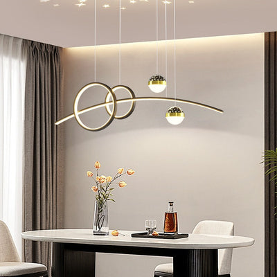 Modern Minimalist Spherical Round Aluminum Silicone Iron Acrylic LED Island Light Chandelier For Dining Room