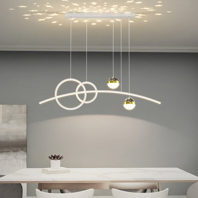 Modern Minimalist Spherical Round Aluminum Silicone Iron Acrylic LED Island Light Chandelier For Dining Room