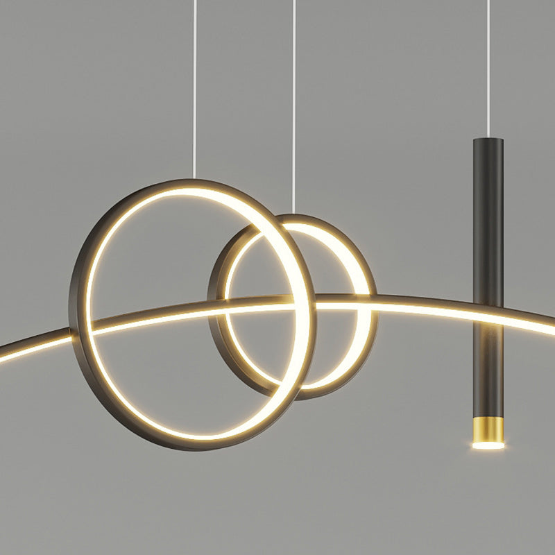 Modern Minimalist Spherical Round Aluminum Silicone Iron Acrylic LED Island Light Chandelier For Dining Room