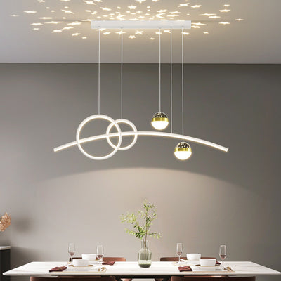 Modern Minimalist Spherical Round Aluminum Silicone Iron Acrylic LED Island Light Chandelier For Dining Room