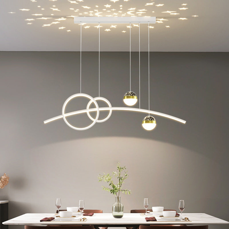 Modern Minimalist Spherical Round Aluminum Silicone Iron Acrylic LED Island Light Chandelier For Dining Room