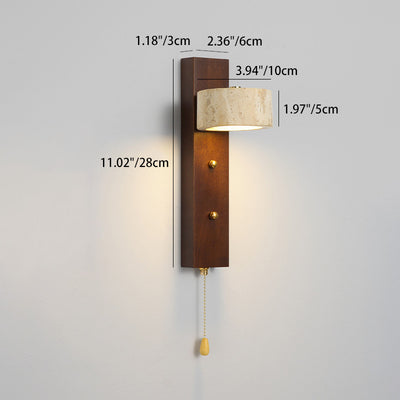 Traditional Farmhouse Round Column Square Yellow Travertine Walnut Iron LED Wall Sconce Lamp For Bedroom