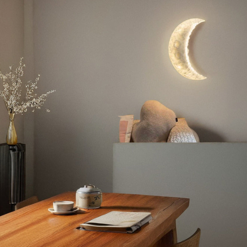 Contemporary Creative Moon Round Resin LED Wall Sconce Lamp For Bedroom