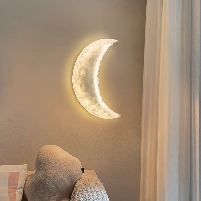 Contemporary Creative Moon Round Resin LED Wall Sconce Lamp For Bedroom