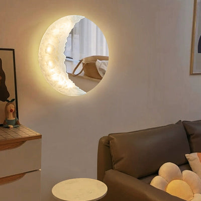 Contemporary Creative Moon Round Resin LED Wall Sconce Lamp For Bedroom