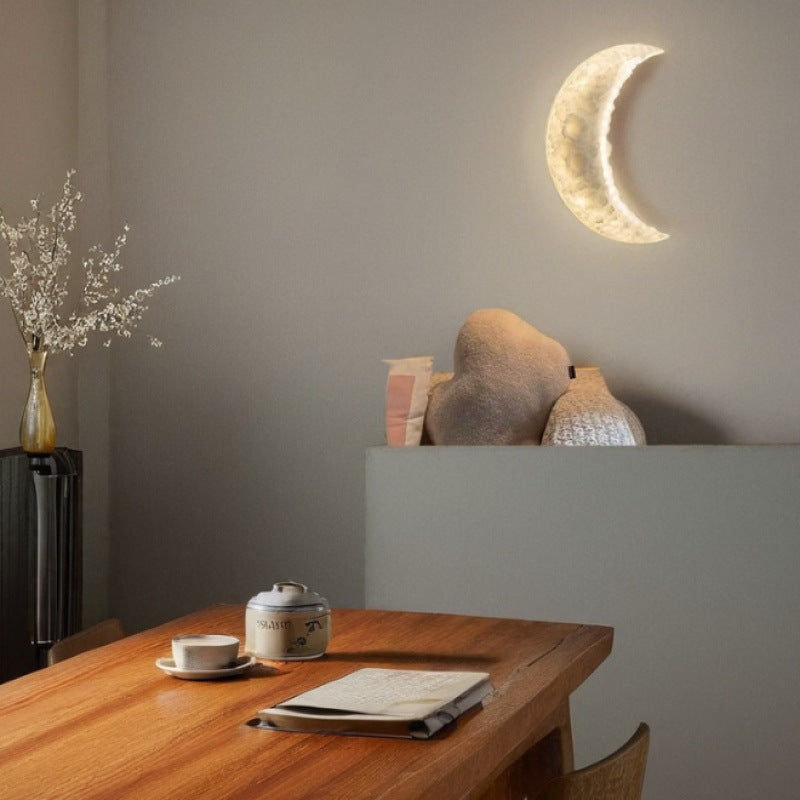 Contemporary Creative Moon Round Resin LED Wall Sconce Lamp For Bedroom