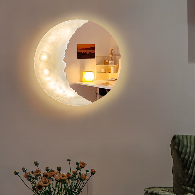 Contemporary Creative Moon Round Resin LED Wall Sconce Lamp For Bedroom