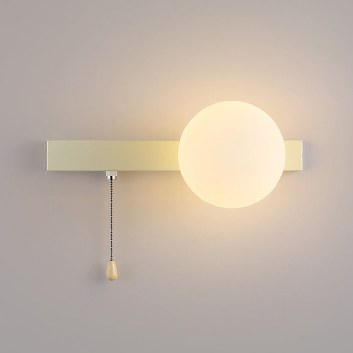 Moderne minimalistische rechteckige kugelförmige runde Eisen-Glas-1-Licht-Wandleuchte für das Schlafzimmer 