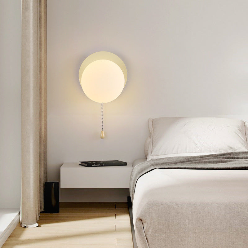 Modern Minimalist Rectangular Spherical Round Iron Glass 1-Light Wall Sconce Lamp For Bedroom