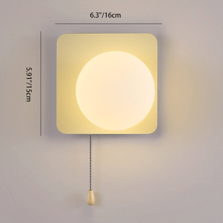 Moderne minimalistische rechteckige kugelförmige runde Eisen-Glas-1-Licht-Wandleuchte für das Schlafzimmer 