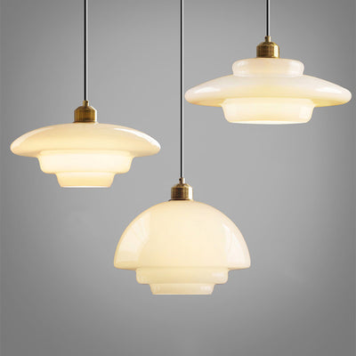 Modern Minimalist Flying Saucer-Shaped Spherical Round Iron Glass 1-Light Pendant Light For Dining Room