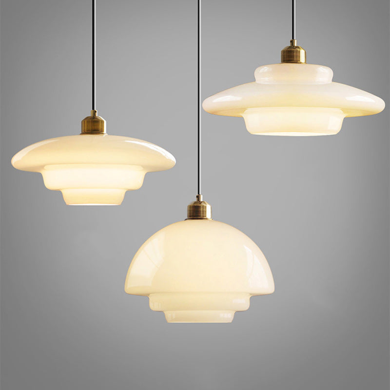 Modern Minimalist Flying Saucer-Shaped Spherical Round Iron Glass 1-Light Pendant Light For Dining Room