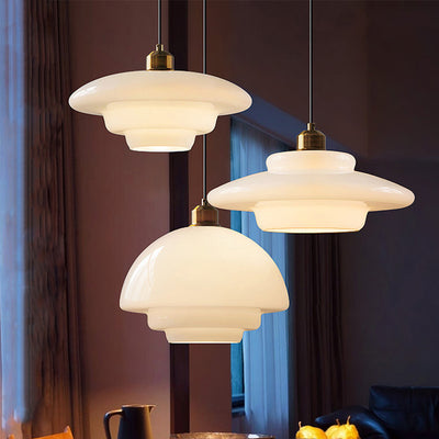 Modern Minimalist Flying Saucer-Shaped Spherical Round Iron Glass 1-Light Pendant Light For Dining Room