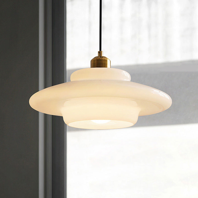 Modern Minimalist Flying Saucer-Shaped Spherical Round Iron Glass 1-Light Pendant Light For Dining Room