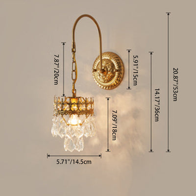 Traditional French Crown-Shaped Cylindrical Iron Crystal 1-Light Wall Scone Lamp For Bedroom