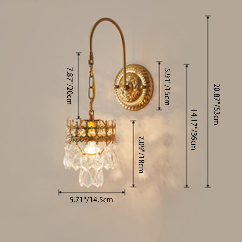 Traditional French Crown-Shaped Cylindrical Iron Crystal 1-Light Wall Scone Lamp For Bedroom