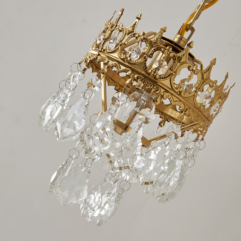 Traditional French Crown-Shaped Cylindrical Iron Crystal 1-Light Wall Scone Lamp For Bedroom