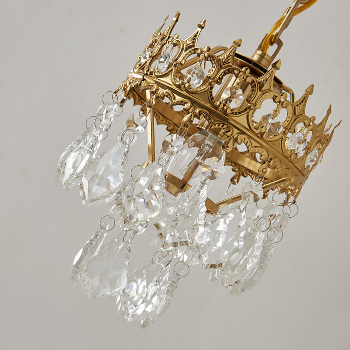 Traditional French Crown-Shaped Cylindrical Iron Crystal 1-Light Wall Scone Lamp For Bedroom
