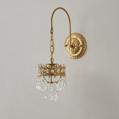 Traditional French Crown-Shaped Cylindrical Iron Crystal 1-Light Wall Scone Lamp For Bedroom