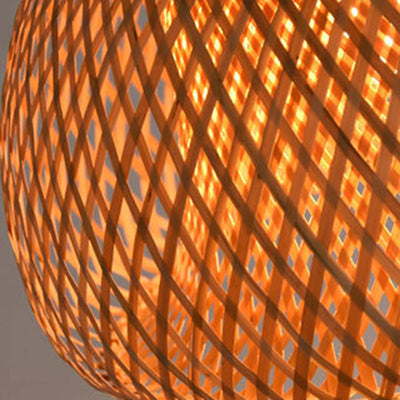 Traditional Chinese Cylindrical Round Bamboo Iron 1-Light Pendant Light For Living Room