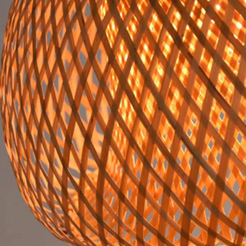 Traditional Chinese Cylindrical Round Bamboo Iron 1-Light Pendant Light For Living Room