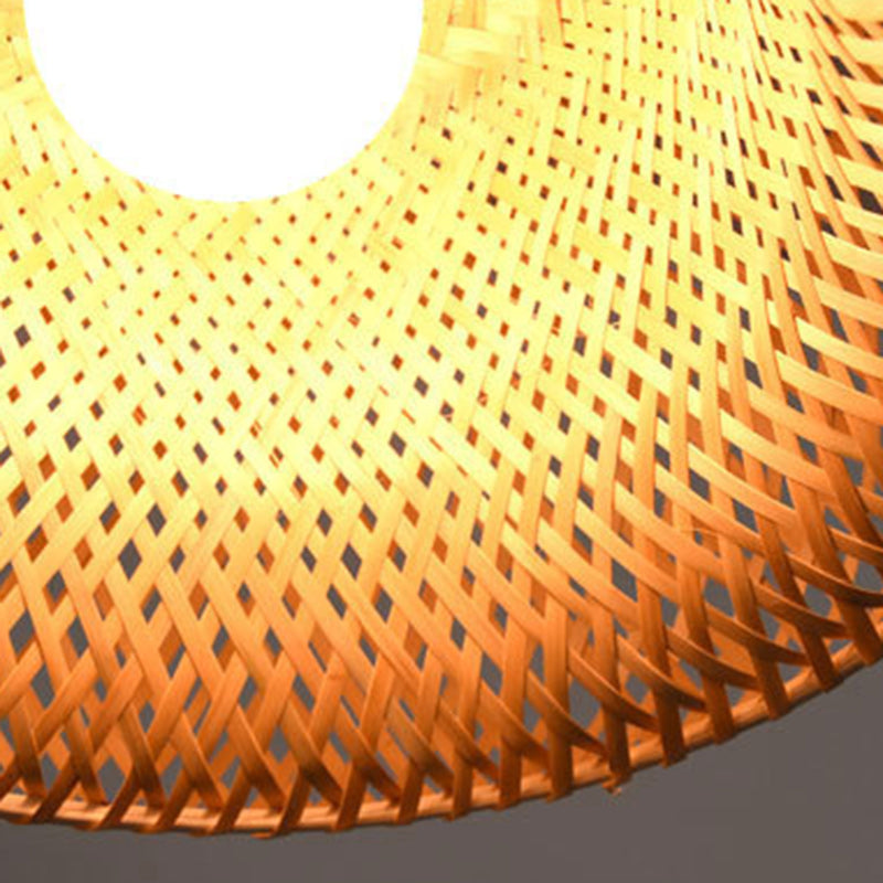 Traditional Chinese Cylindrical Round Bamboo Iron 1-Light Pendant Light For Living Room