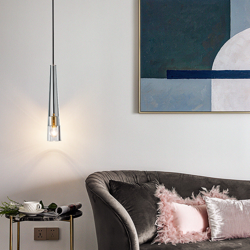 Modern Minimalist Conical Cylinder Copper Crystal 1-Light Pendant Light For Living Room