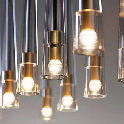 Modern Minimalist Conical Cylinder Copper Crystal 1-Light Pendant Light For Living Room