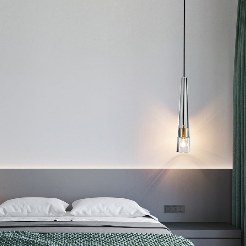 Modern Minimalist Conical Cylinder Copper Crystal 1-Light Pendant Light For Living Room