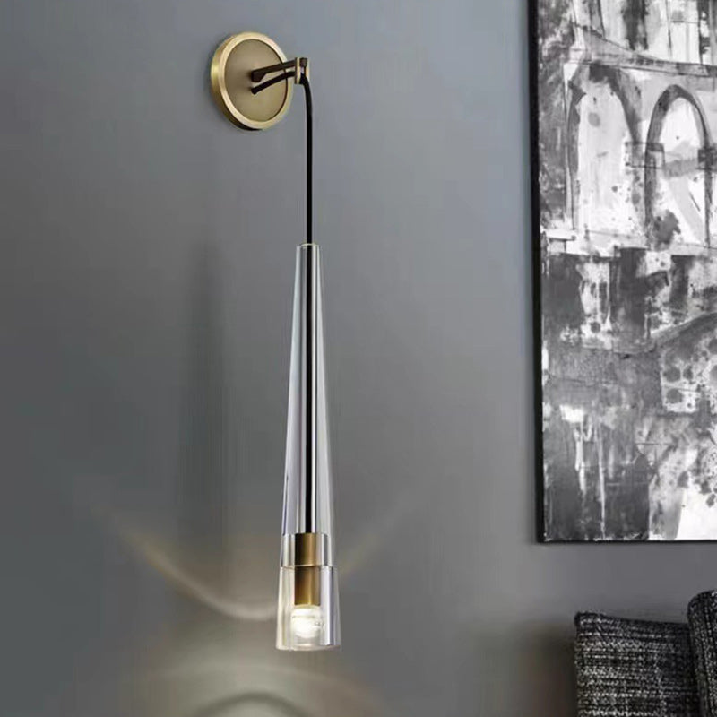 Modern Minimalist Conical Cylinder Copper Crystal 1-Light Wall Scone Lamp For Living Room