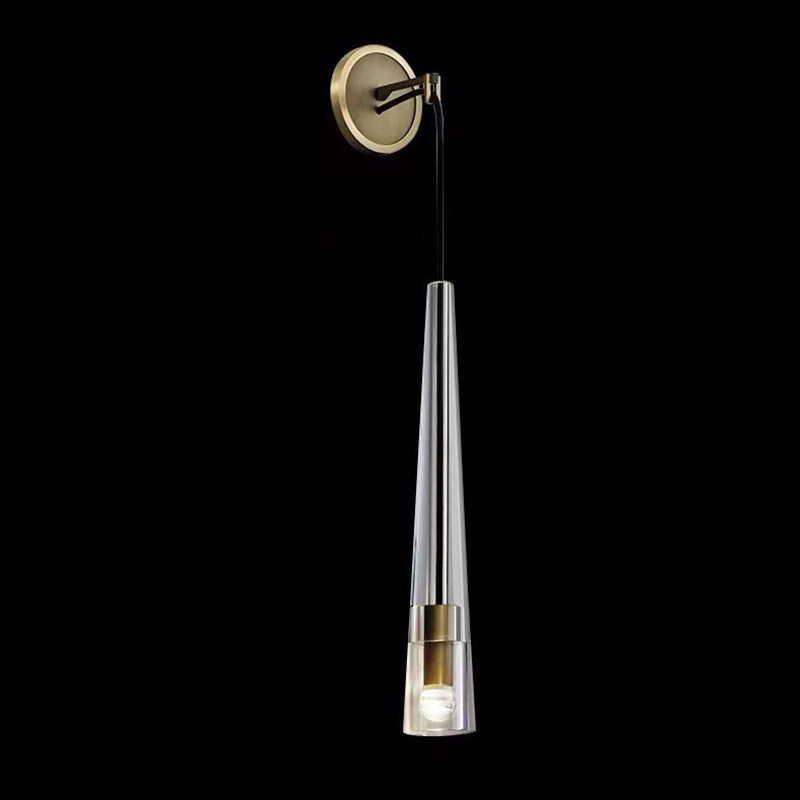 Modern Minimalist Conical Cylinder Copper Crystal 1-Light Wall Scone Lamp For Living Room