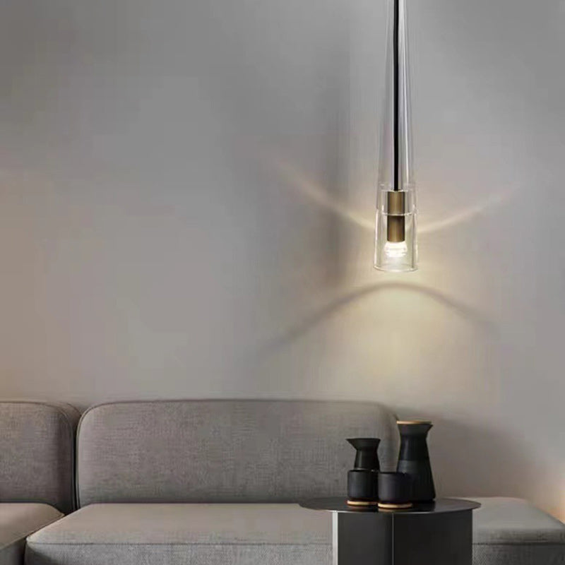 Modern Minimalist Conical Cylinder Copper Crystal 1-Light Pendant Light For Living Room