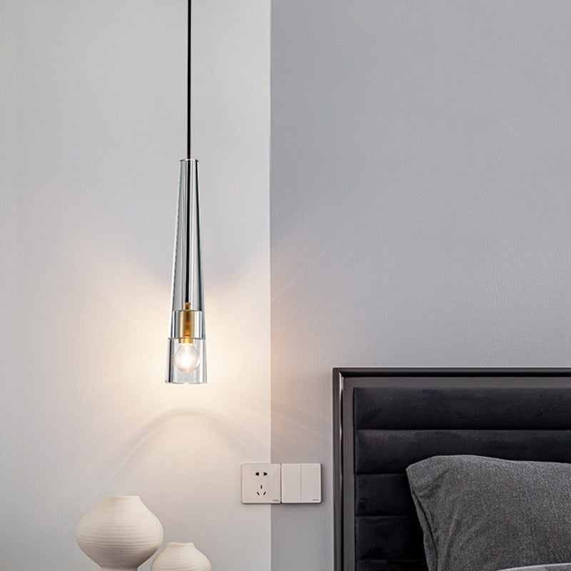 Modern Minimalist Conical Cylinder Copper Crystal 1-Light Pendant Light For Living Room