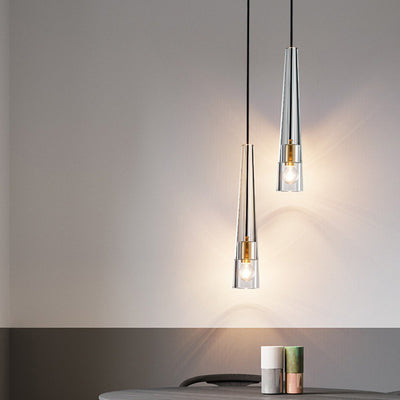 Modern Minimalist Conical Cylinder Copper Crystal 1-Light Pendant Light For Living Room