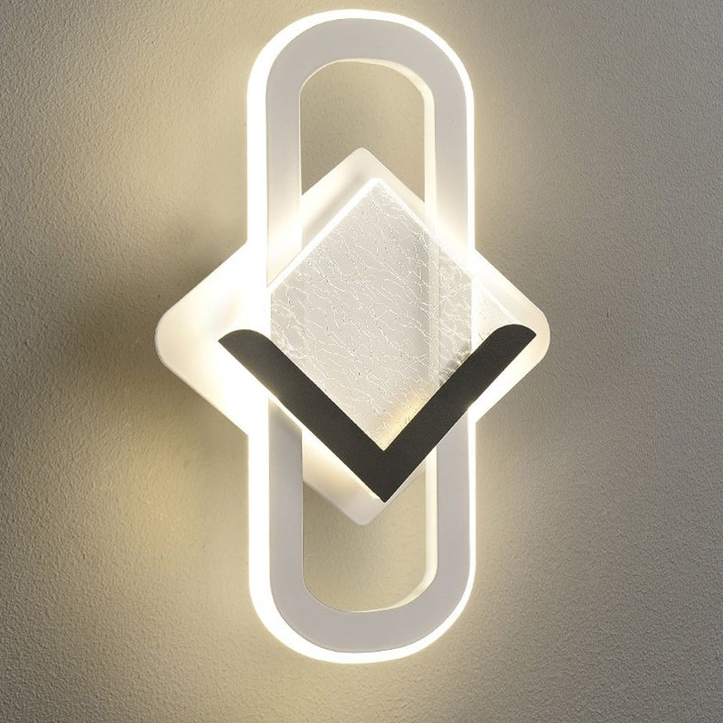 Modern Minimalist Rhombus Oval Feather Iron Plastic Acrylic LED Wall Scone Lamp For Bedroom
