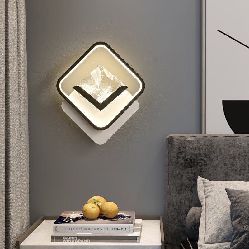 Modern Minimalist Rhombus Oval Feather Iron Plastic Acrylic LED Wall Scone Lamp For Bedroom